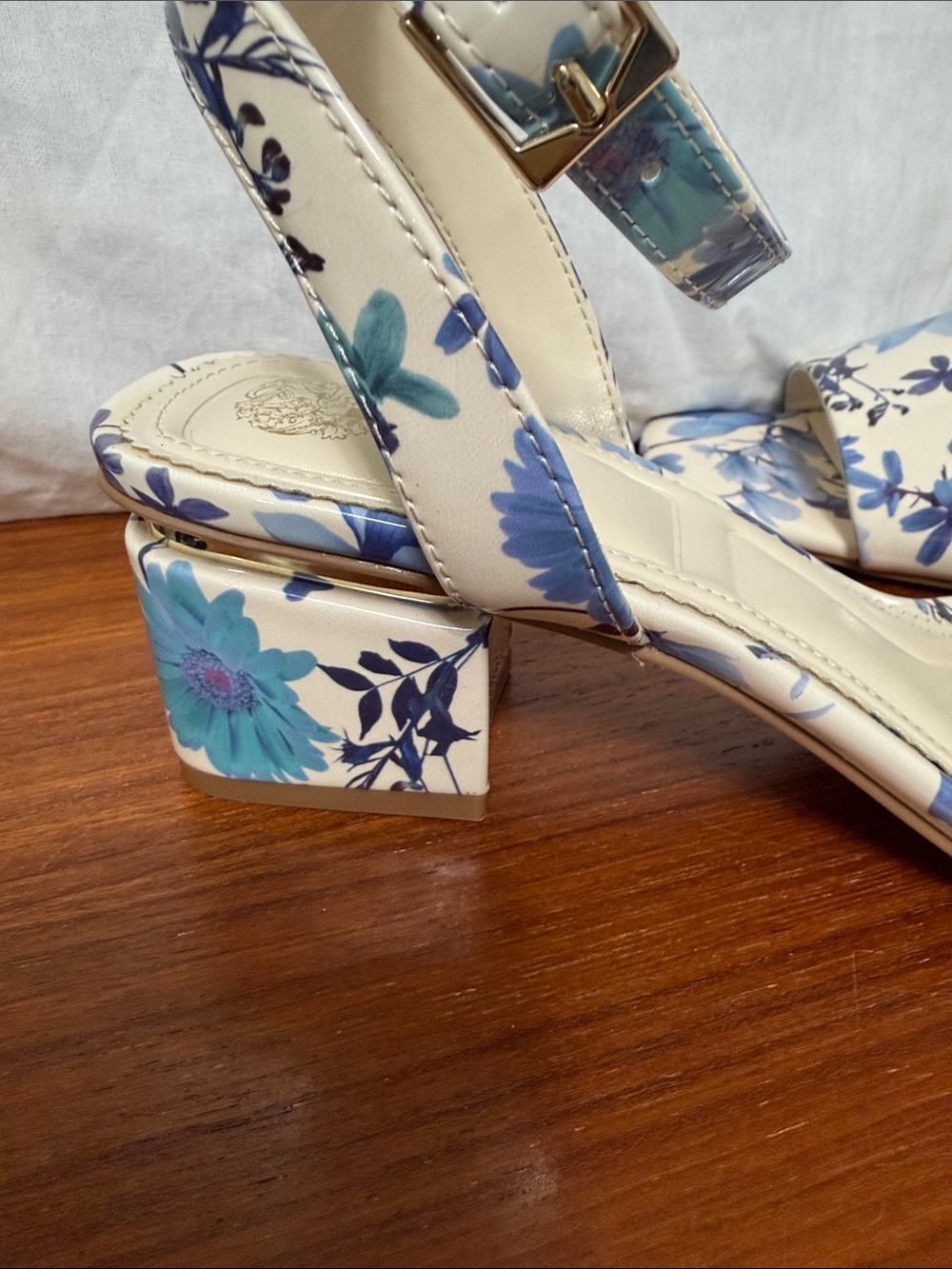 Vince Camuto Blue and White Floral Block Heel Sandals - Picture 3 of 5